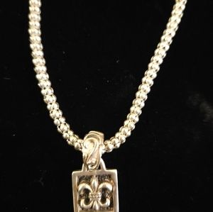 Silpada Fleur De Lis .925 Silver Pendant &  Popcorn Chain Necklace Handcrafted